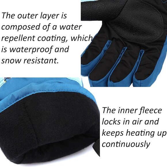 Kids Winter Water-Repellent Snow Ski Outdoor Sports Gloves - Age: 3-6 Years - Picture 5 of 9